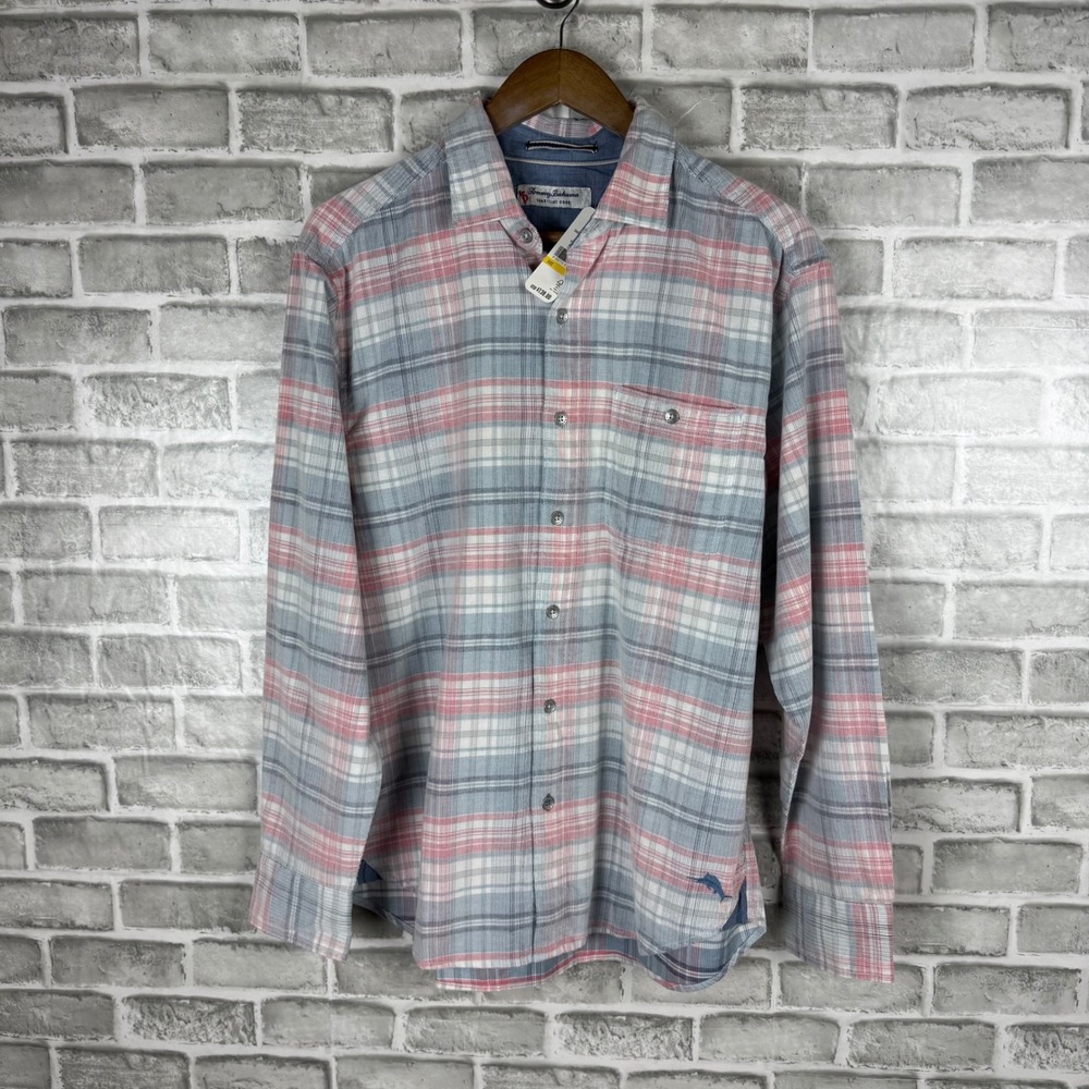 Tommy Bahama Coastline Cord Carmel Plaid Shirt Denim Blau ST326078 Mens MEDIUM